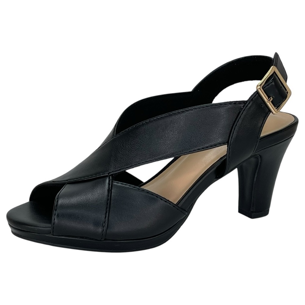 Easy Street Christy Black Faux Leather Criss Cross Womens Heels Size 6.5M - Picture 3 of 11